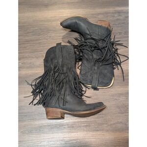 Roper Womens Black Fringe Western Cowboy Boots Pointed Toe Mid Calf Festival 6